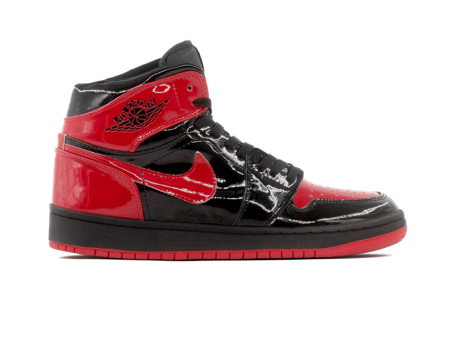 Tenis Retro 1 Charol Negro Rojo Suela Negra